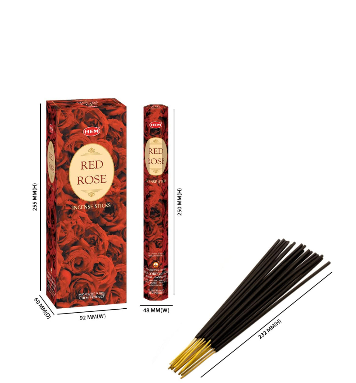 HEM Red Rose Premium Incense 9 Inches Long,Dispel Negativity, Induce Relaxing Sleep, Spiritual Strength, Aromatherapy, and Strengthen Meditation Practices.