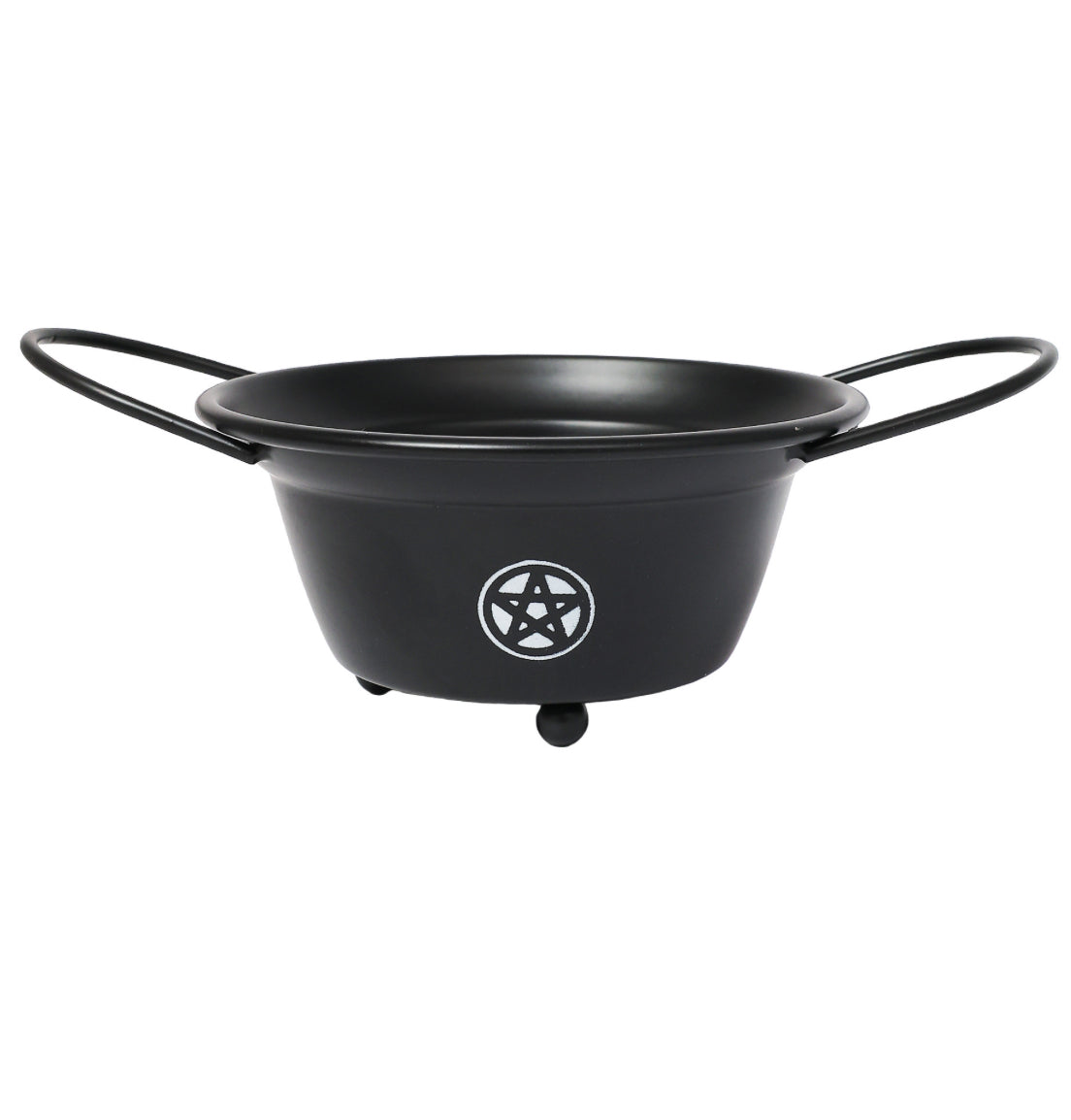 Metal Cauldron w/ handles Black Pentagram 8"