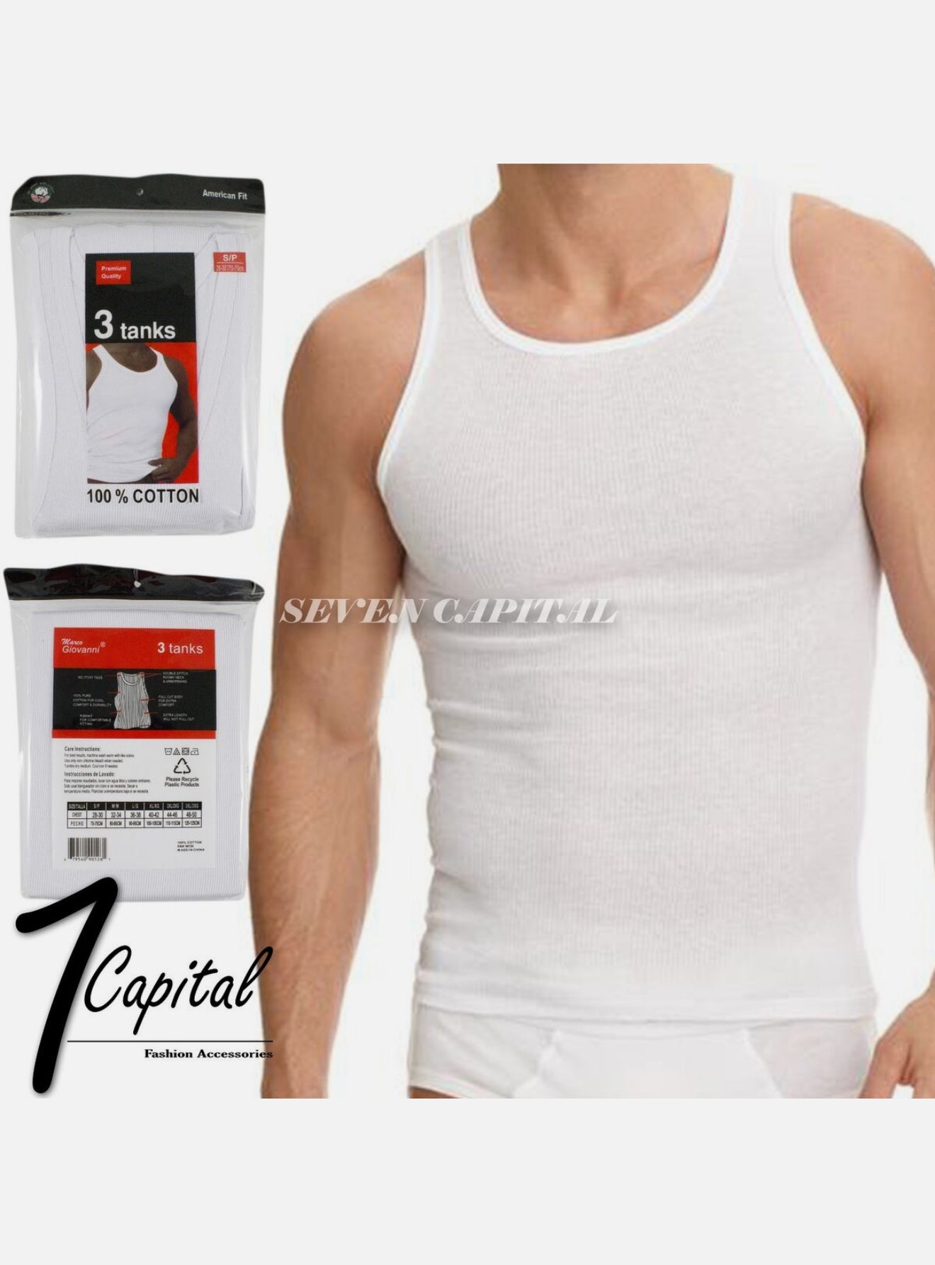 3 Packs Mens 100% Cotton Tank Top White Wife Beater A-Shirt Undershirt Ribbed