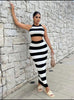 SXY Striped Pattern Crop Halter Knit Top & Knit Skirt